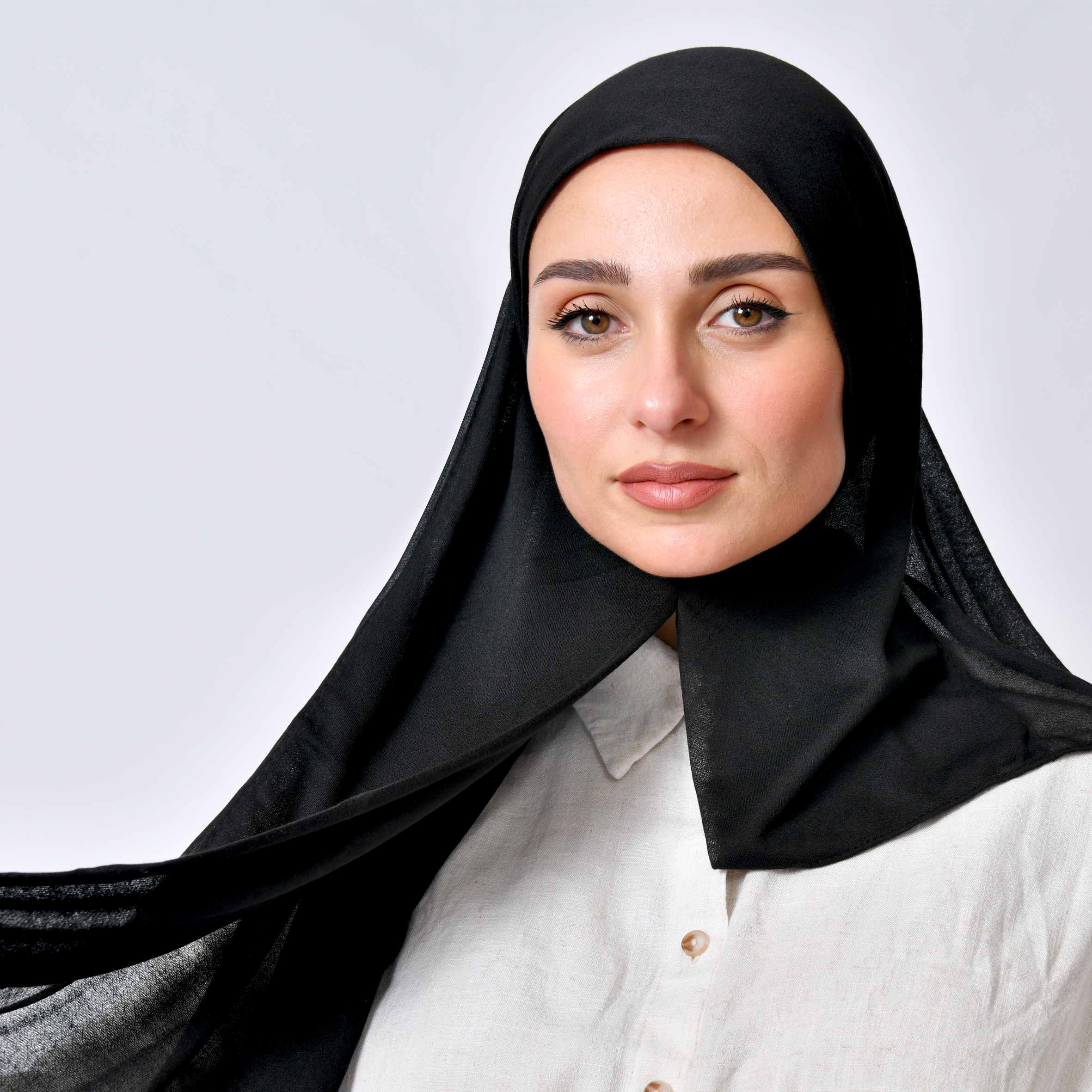 طرحة قطن ربع مبطنة من الامام بخياطة - سوداء 