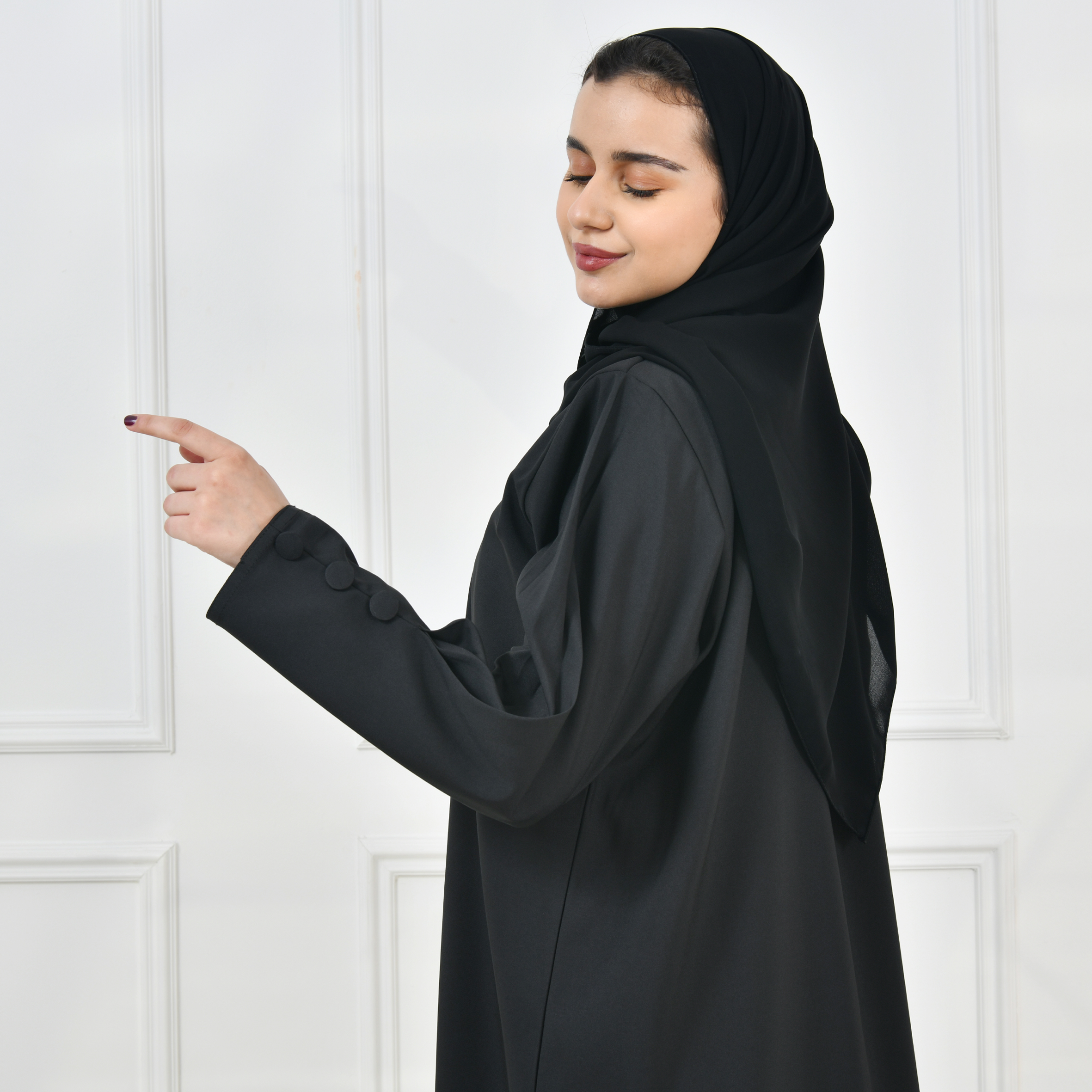  عباية بناتية بليزر بزر اغلاق مع فستان داخلي متصل 