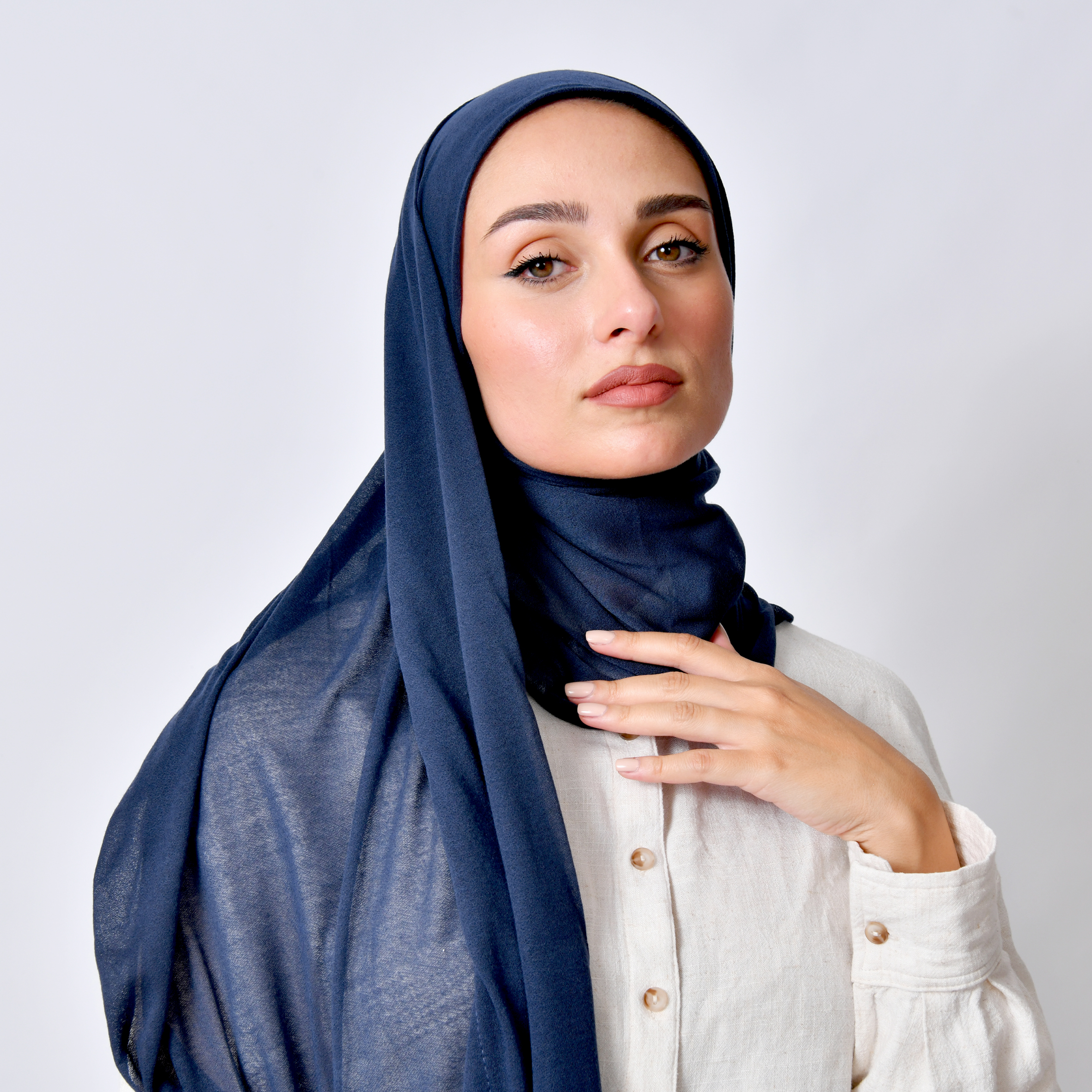  طرحة قطن ربع مبطنة من الامام بخياطة - كحلي 