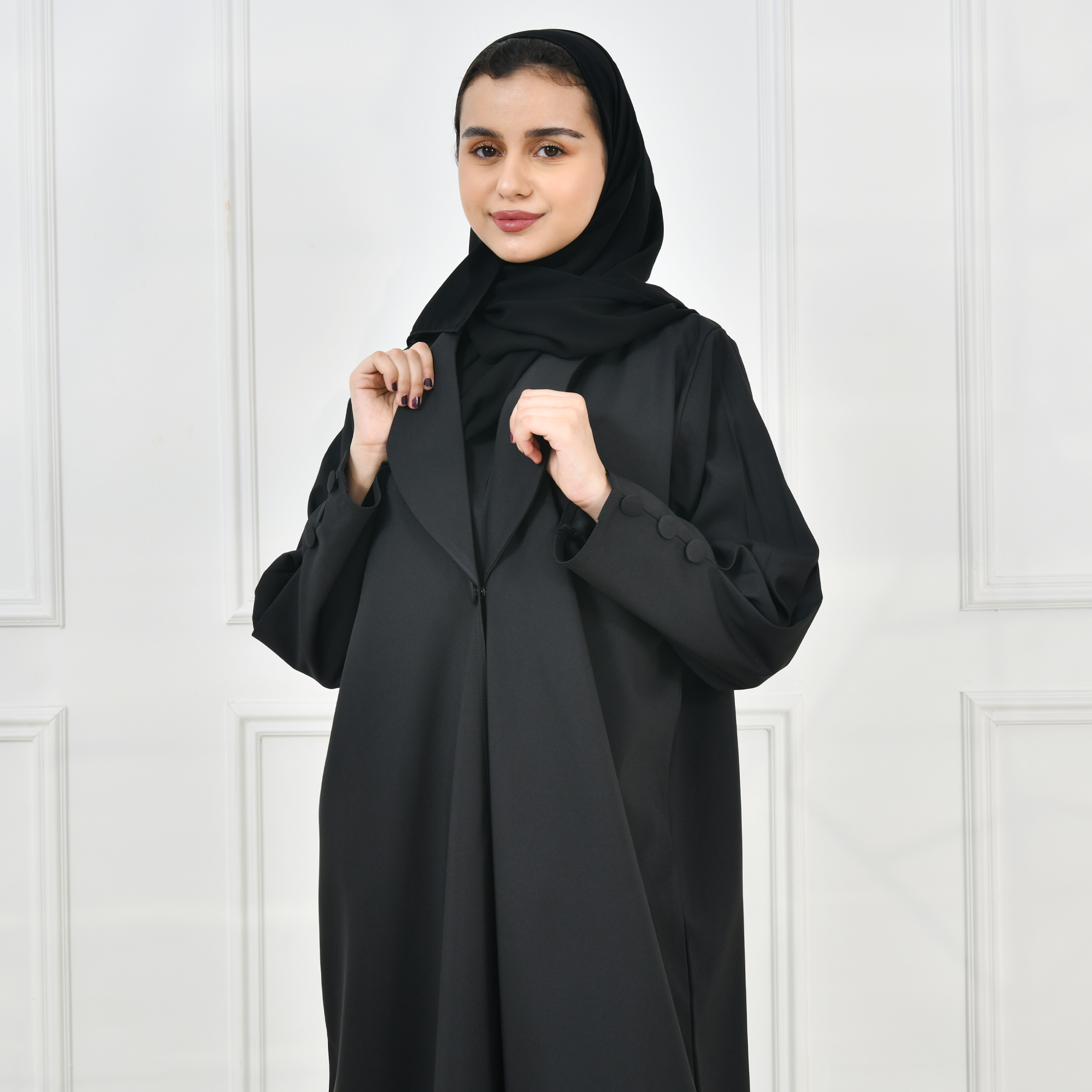  عباية بناتية بليزر بزر اغلاق مع فستان داخلي متصل 