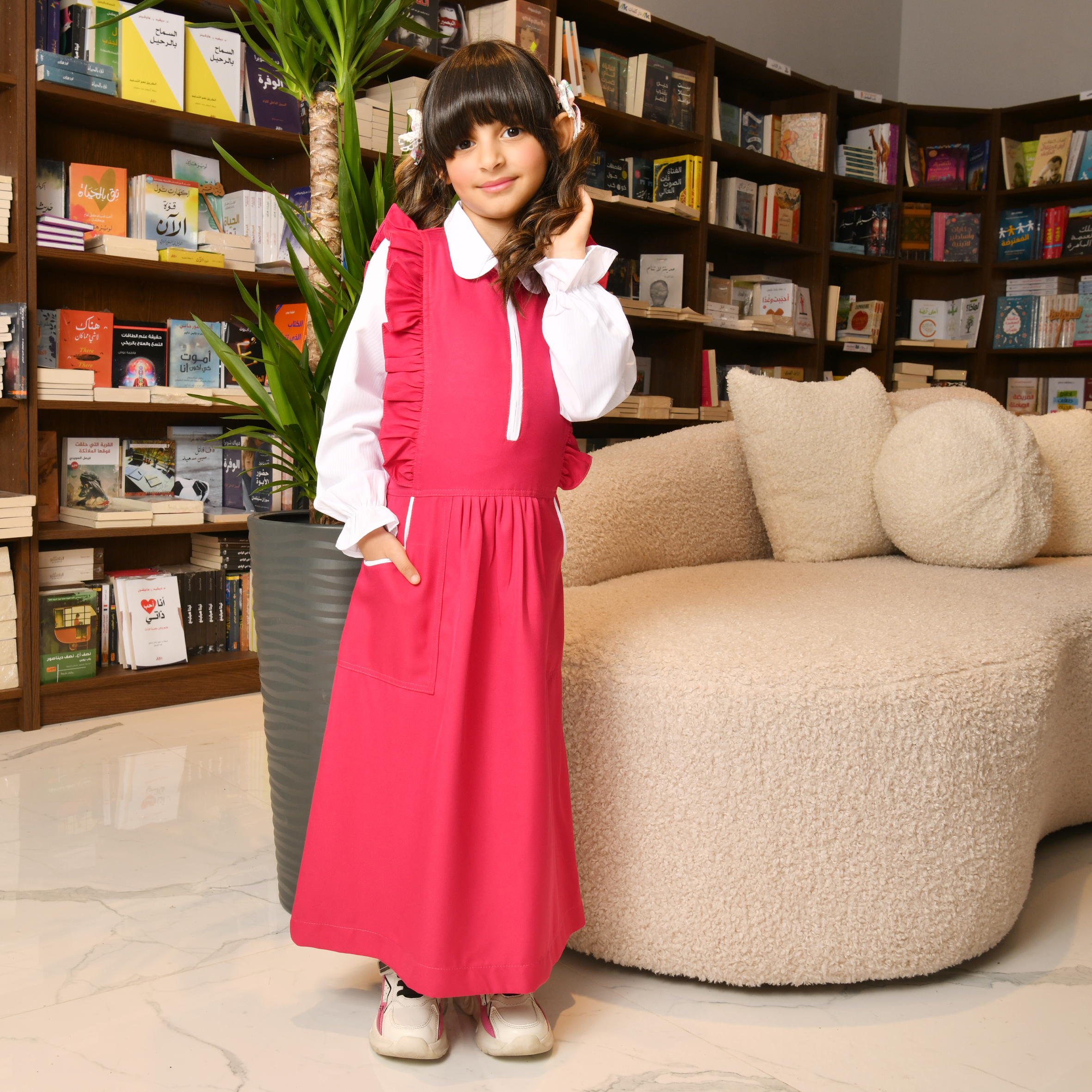  مريول فوشي تصميم كويتي بأكمام زم جرسية وسحاب اغلاق امامي مع حزام ربط  