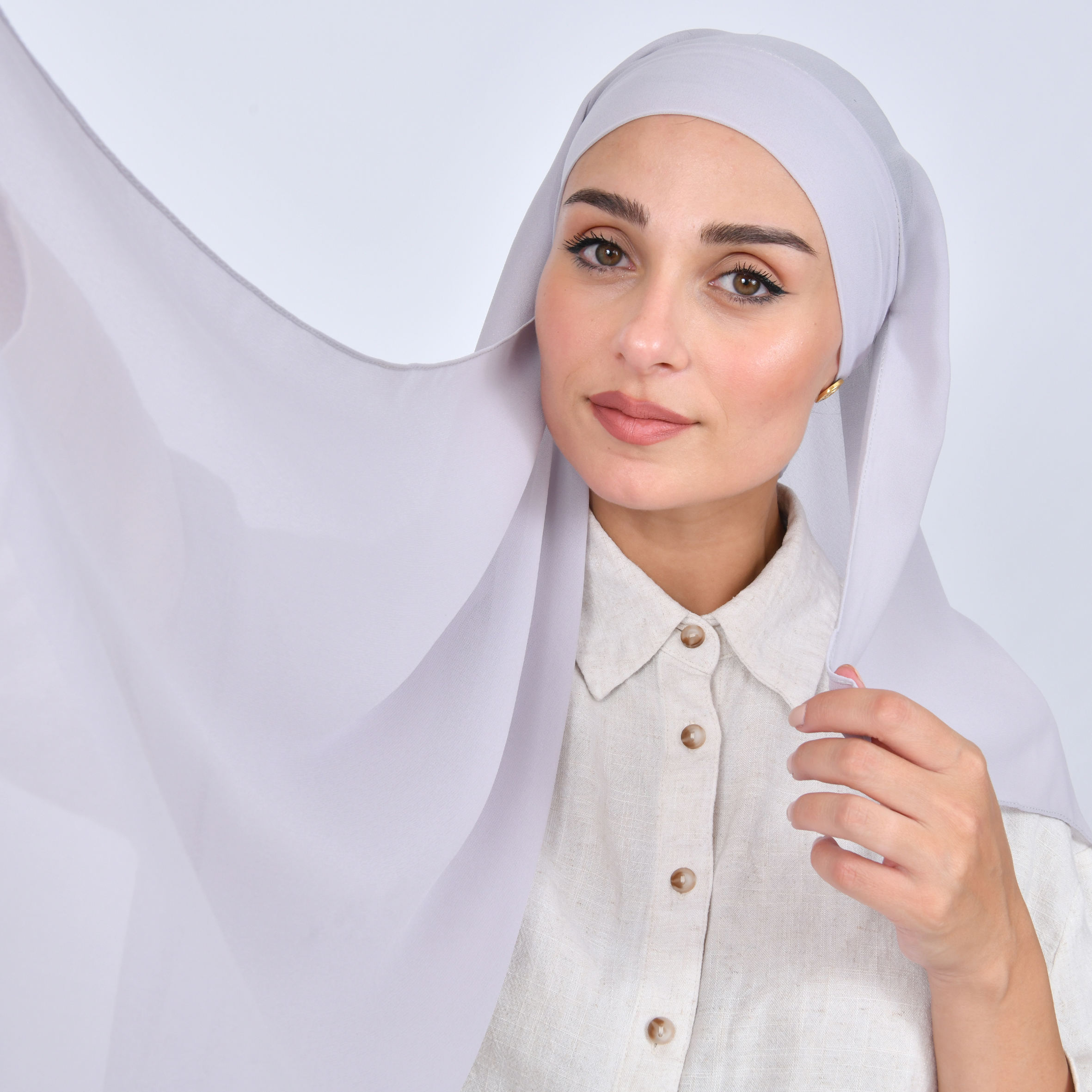  طرحة شيفون بربطة اغلاق - light grey 