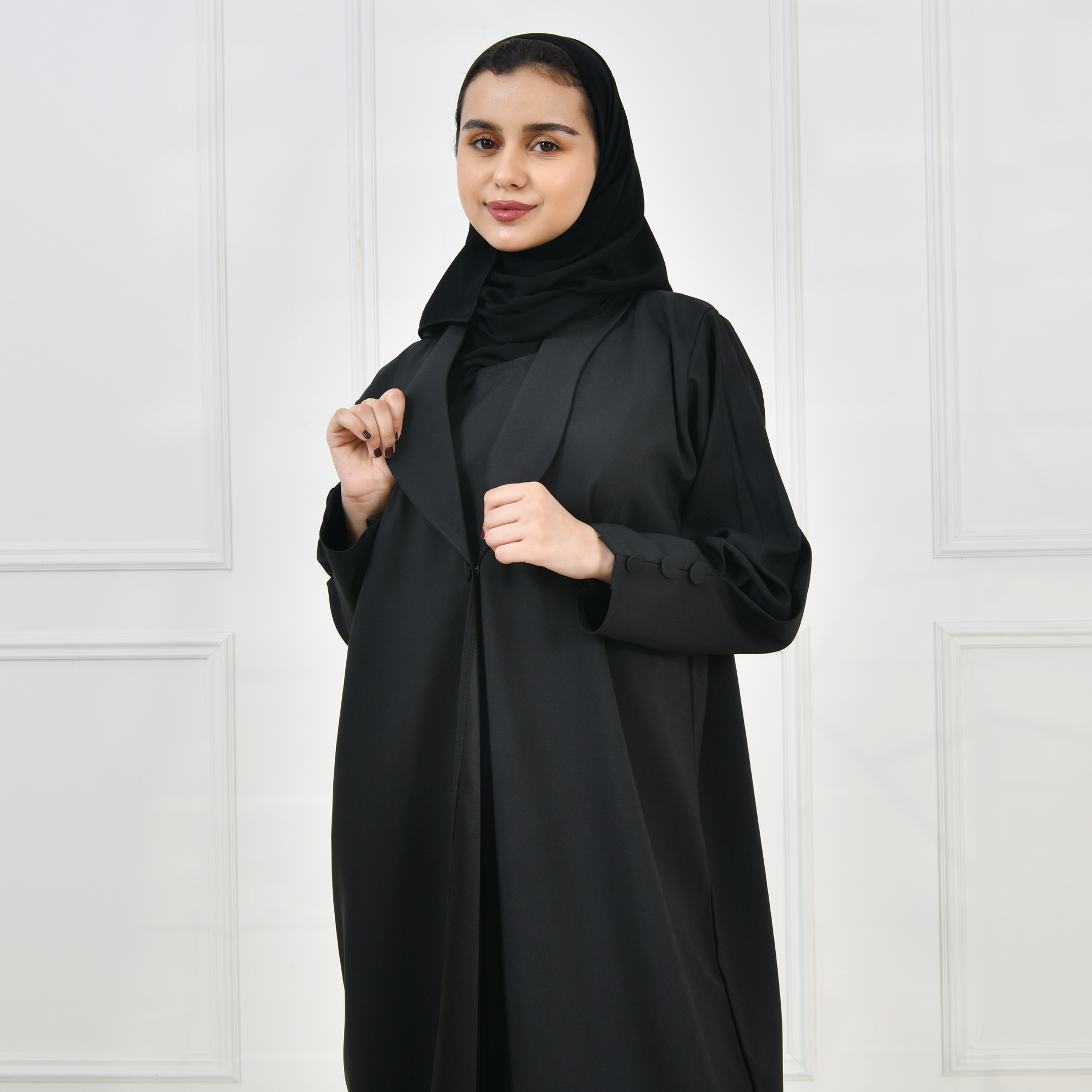  عباية بناتية بليزر بزر اغلاق مع فستان داخلي متصل 