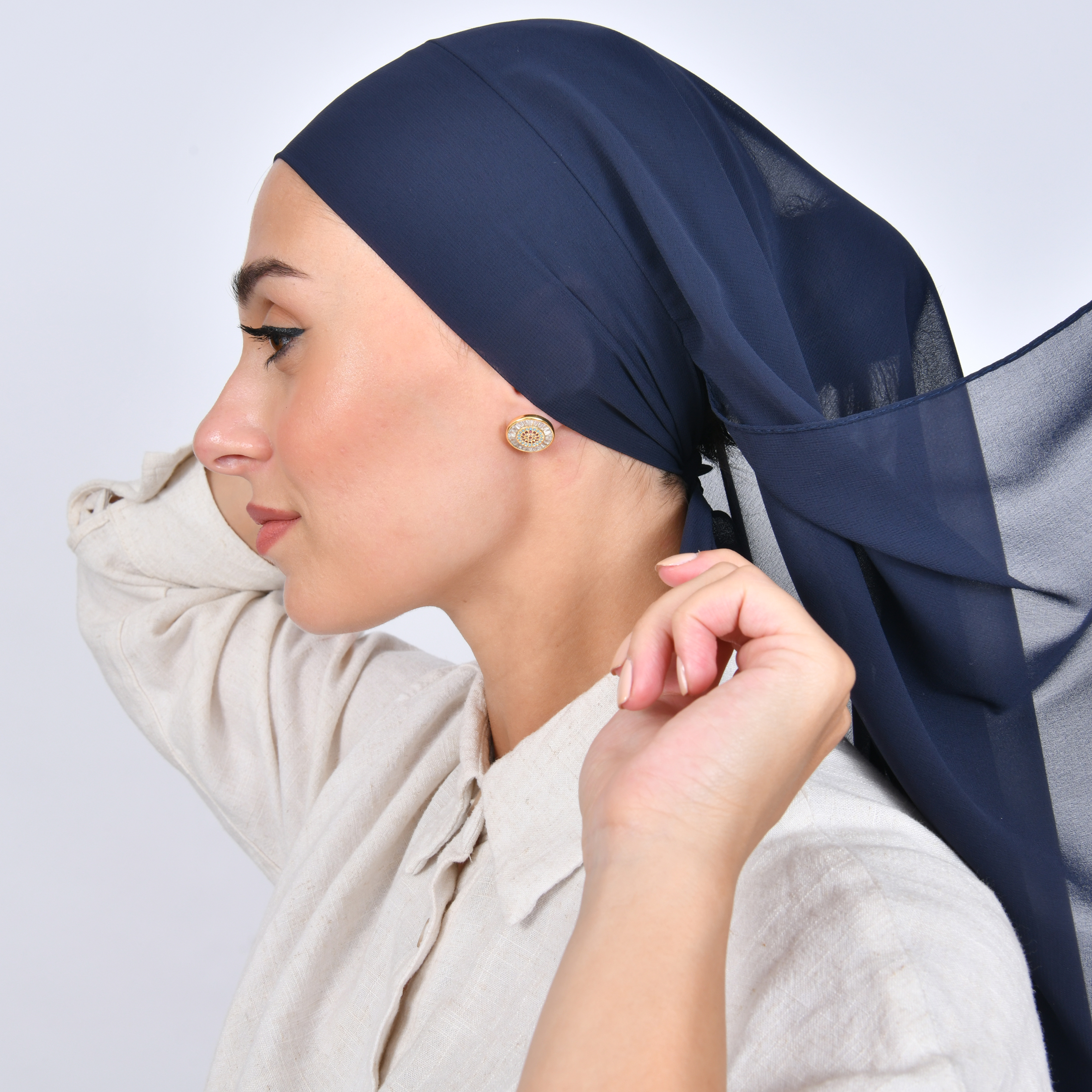  طرحة شيفون بربطة اغلاق - كحلي 