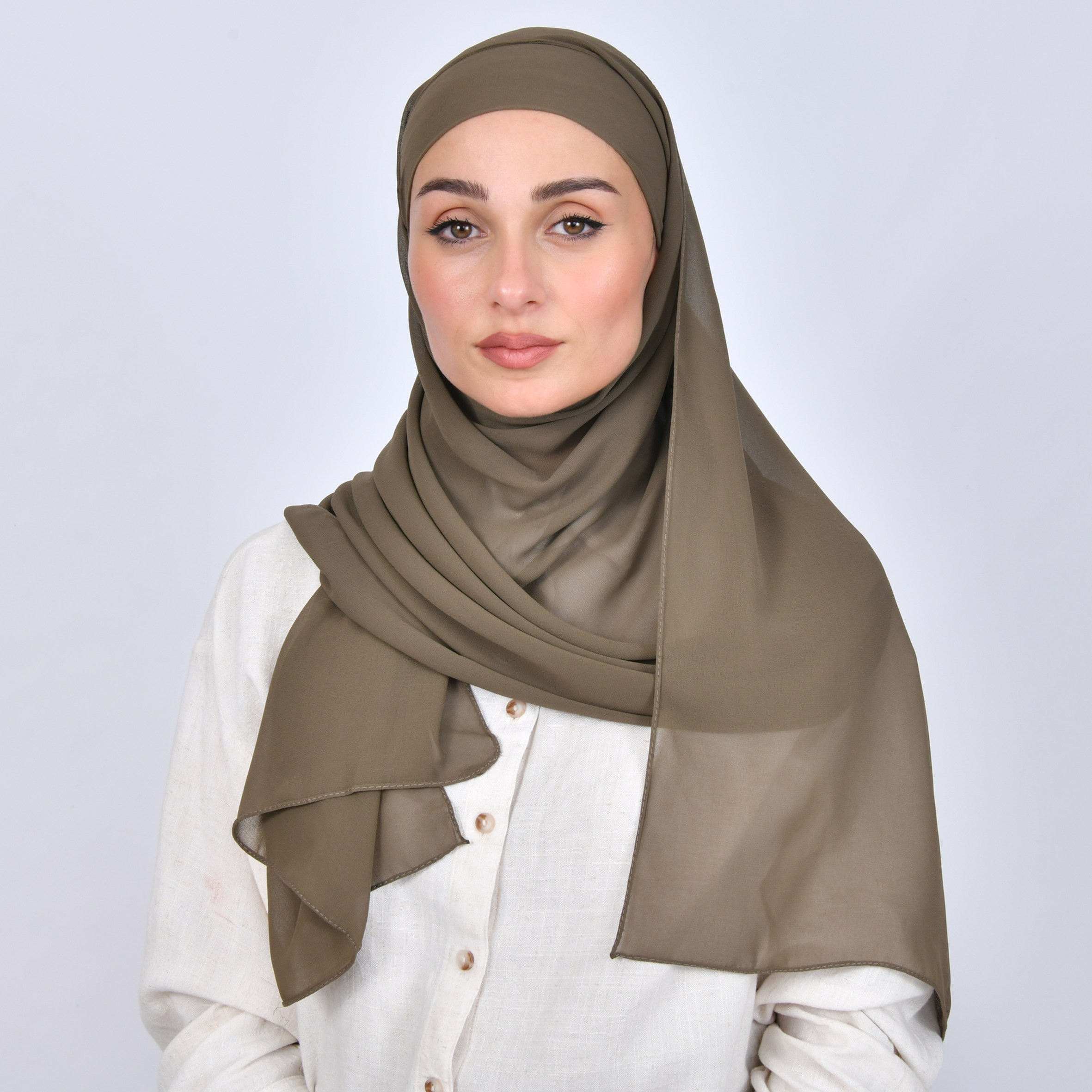  طرحة شيفون بربطة اغلاق - بني زيتوني 