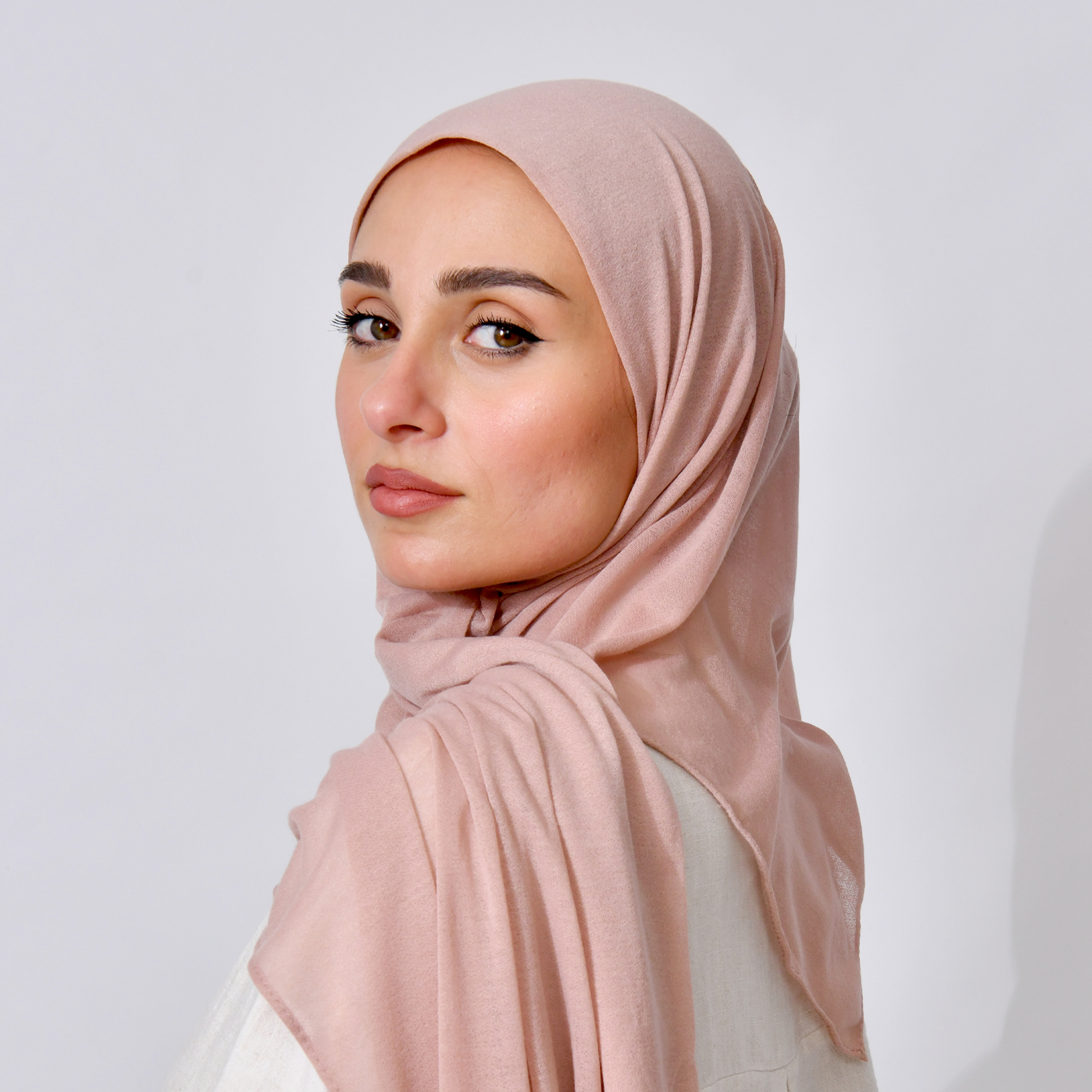  طرحة قطن ربع مبطنة من الامام بخياطة - Light Rose 