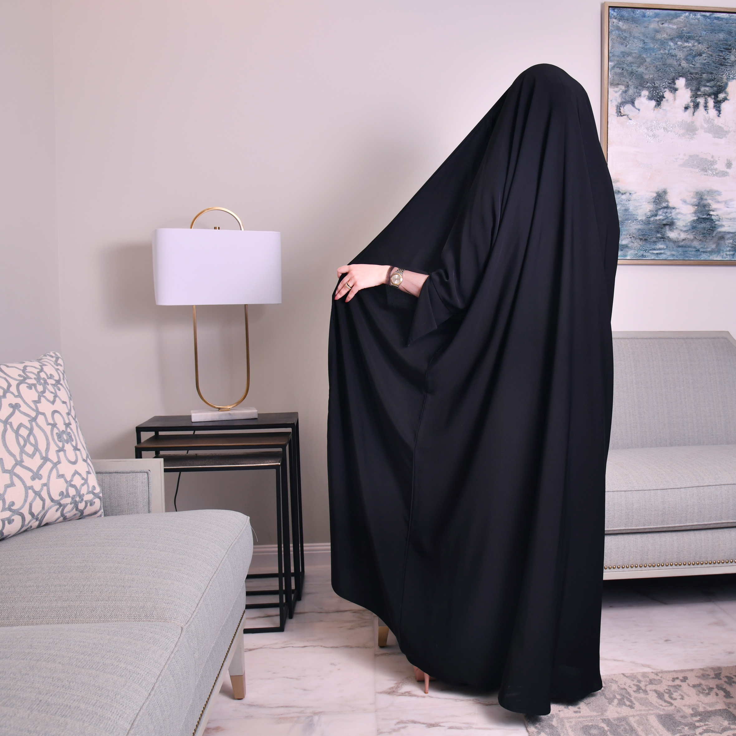 عباية راس مفتوحة ملع كم مفتوح مبطن بتول ساده شفاف