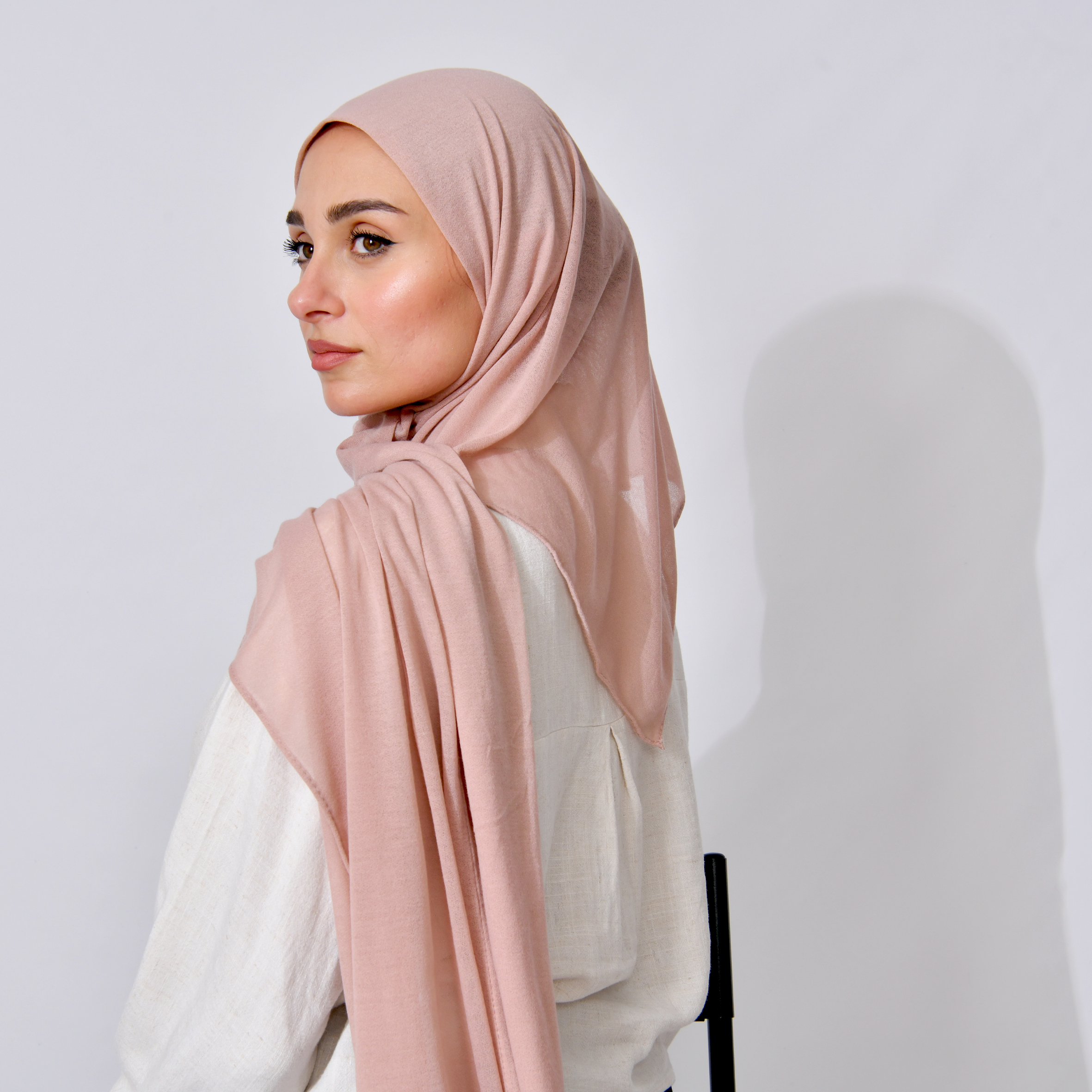  طرحة قطن ربع مبطنة من الامام بخياطة - Light Rose 