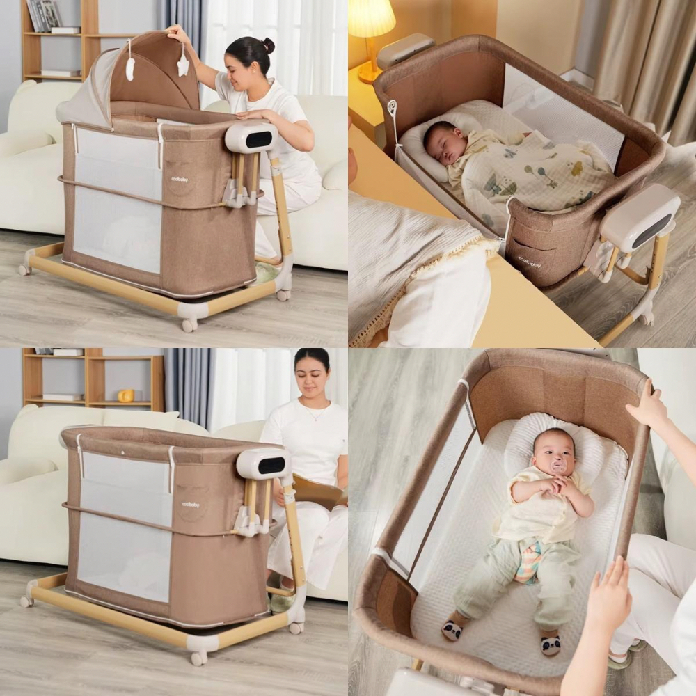 سرير مواليد كهربائي هزاز دورين بجانب سرير الأم