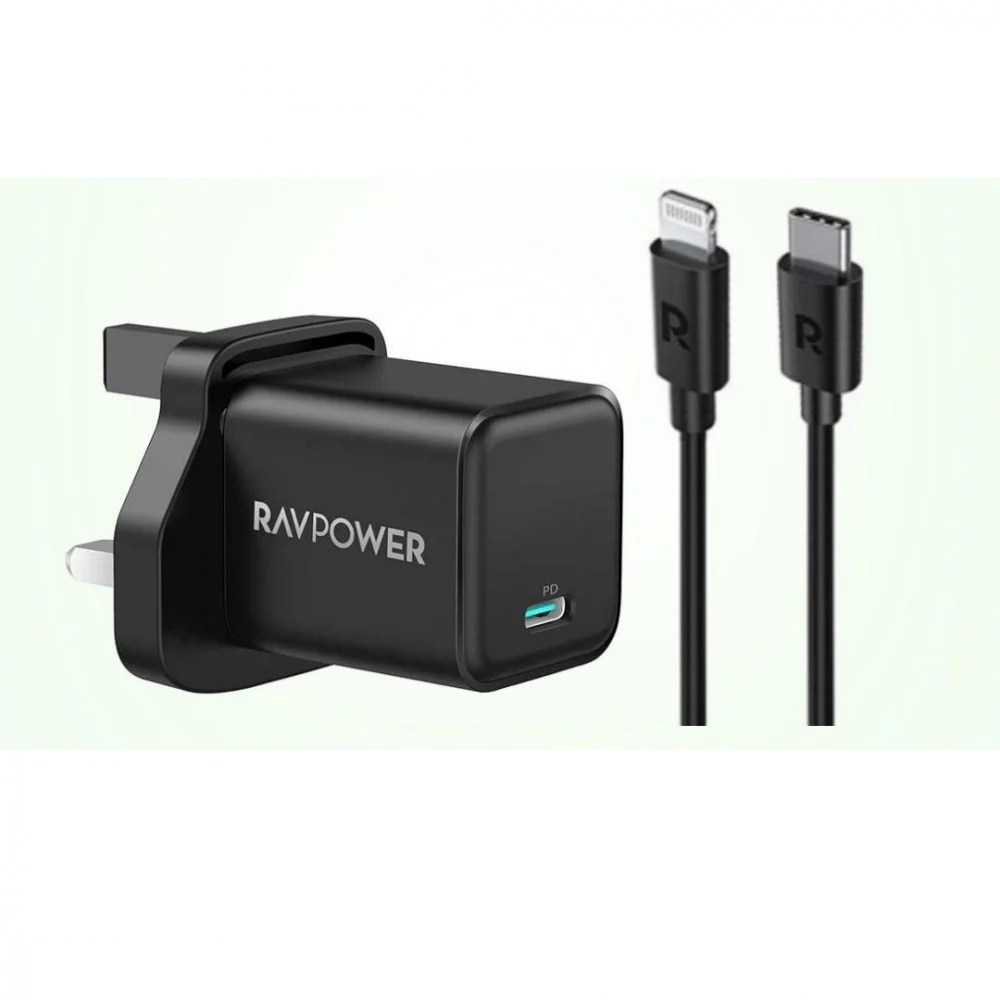 20W wall charger head and iPhone to Type C cable from Ravpower-24-month warranty