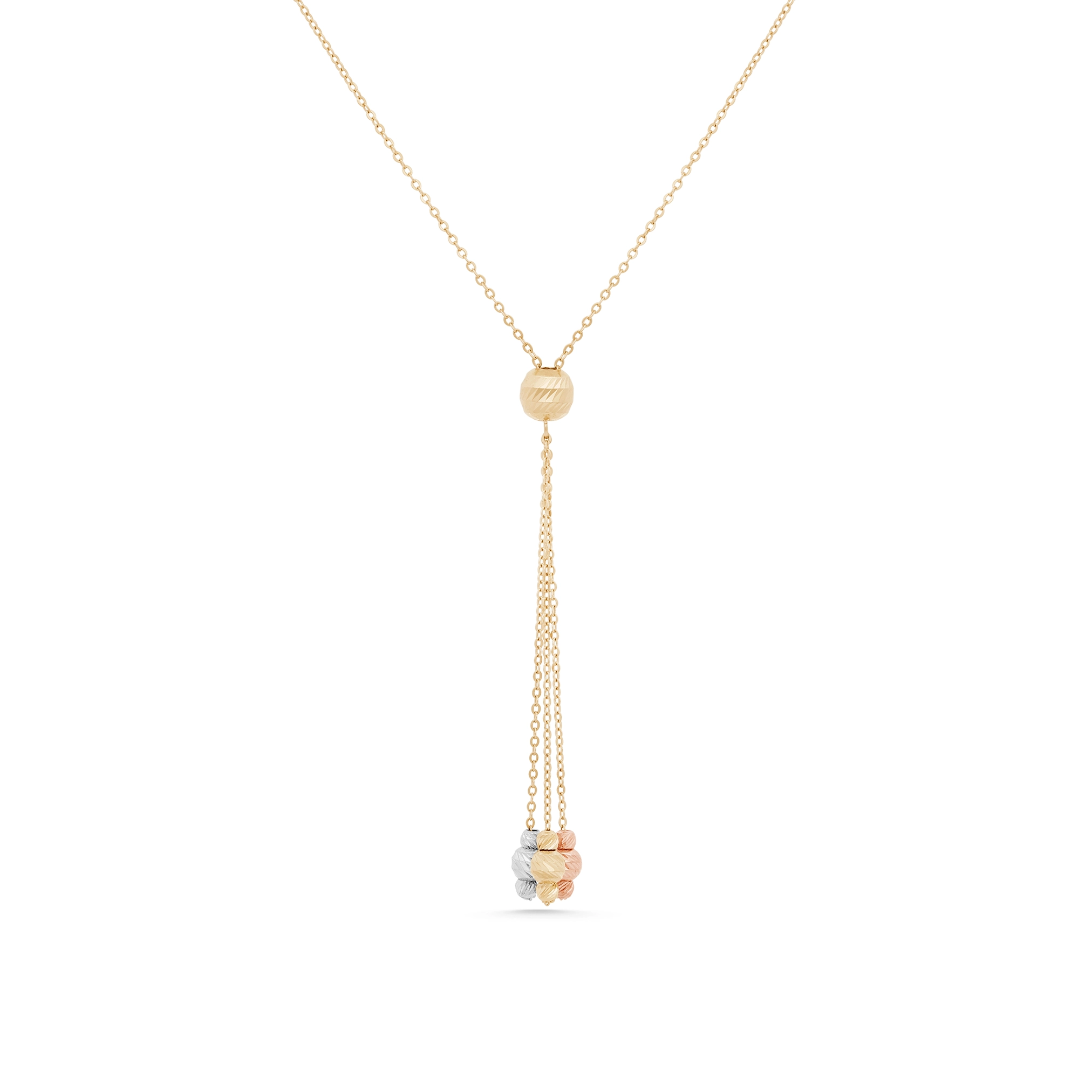 Long gold necklace with three pendants