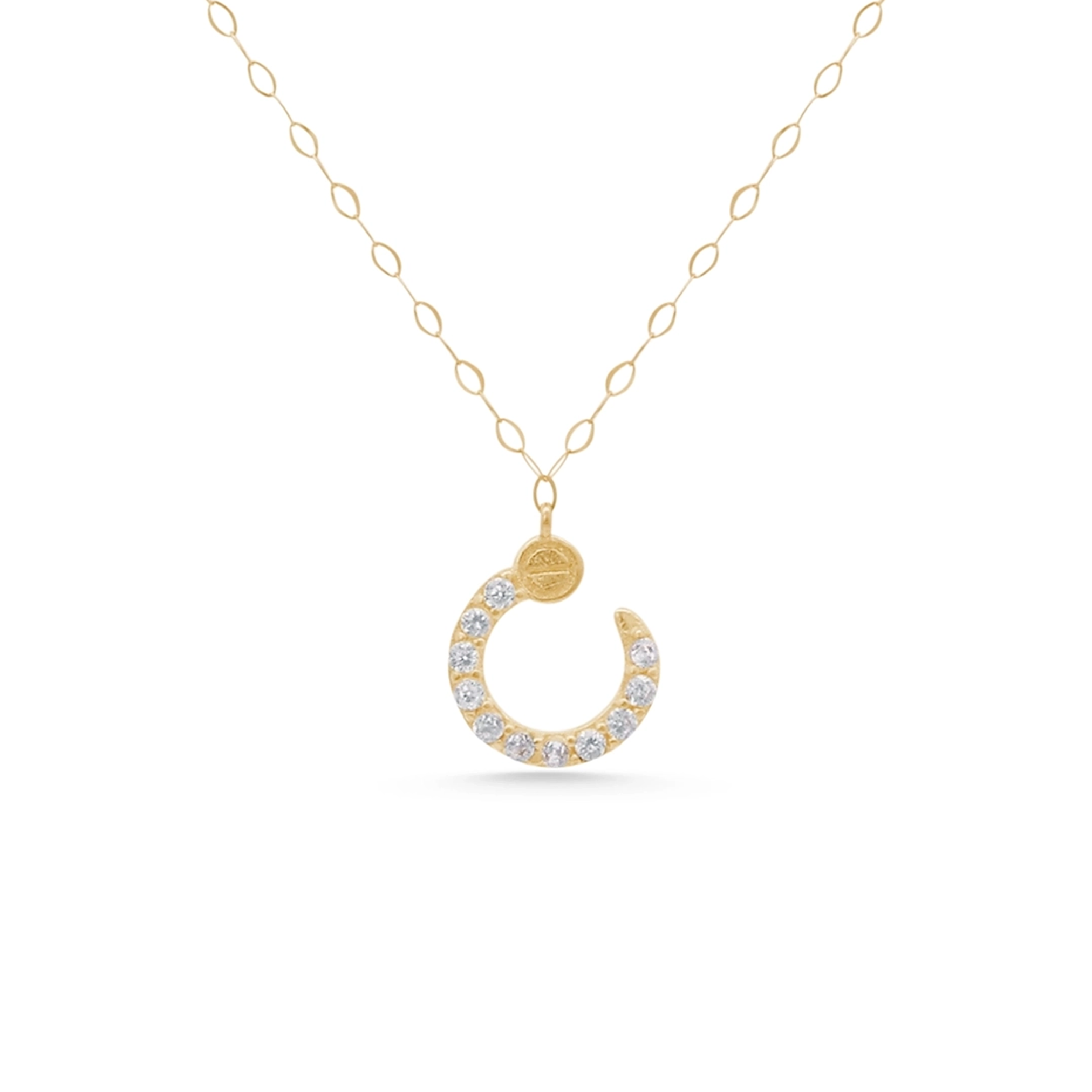 Gold necklace with a shiny crescent charm