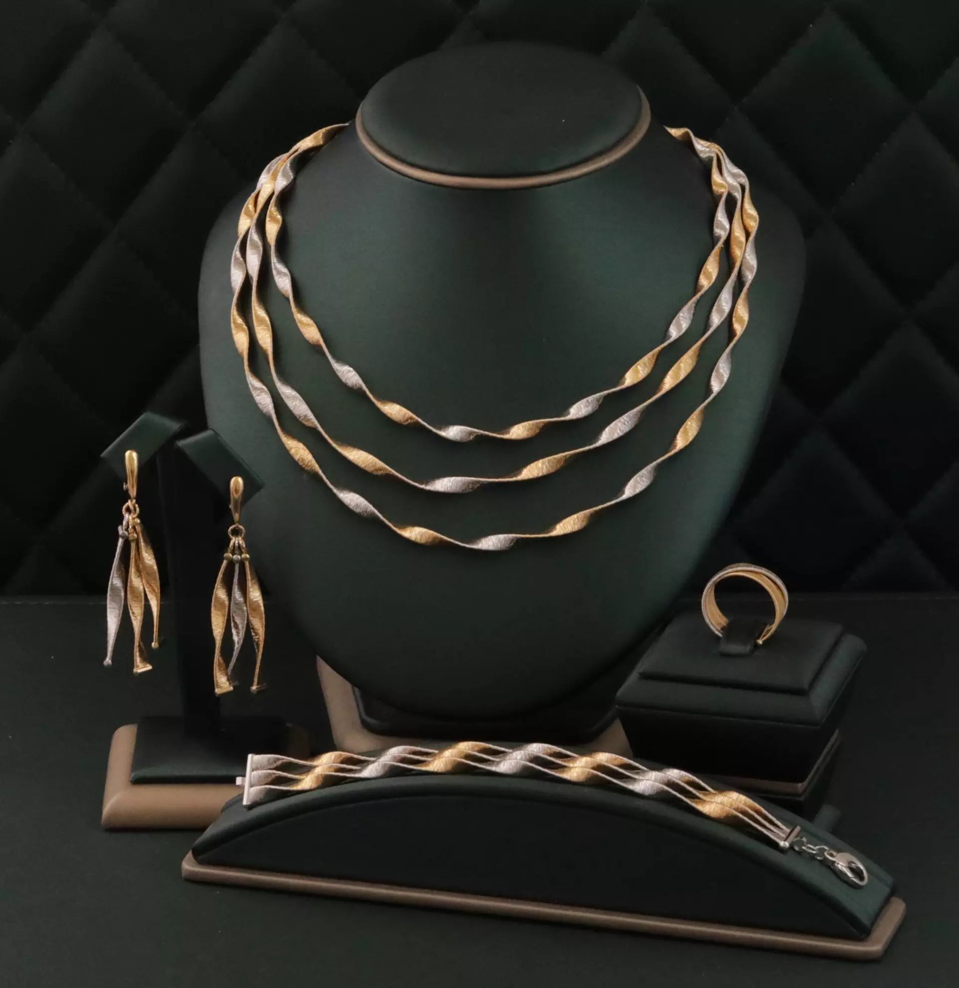 Gold necklace and bracelets, luxe jewelry set