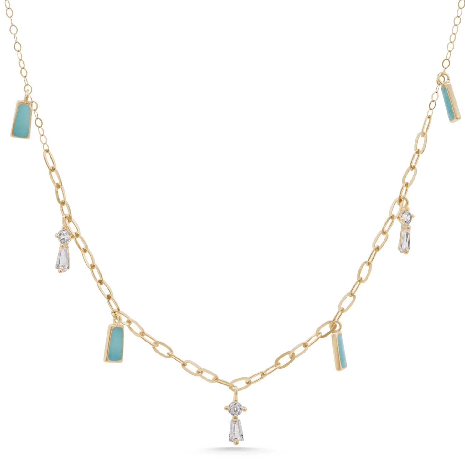 Gold necklace chain with blue stones