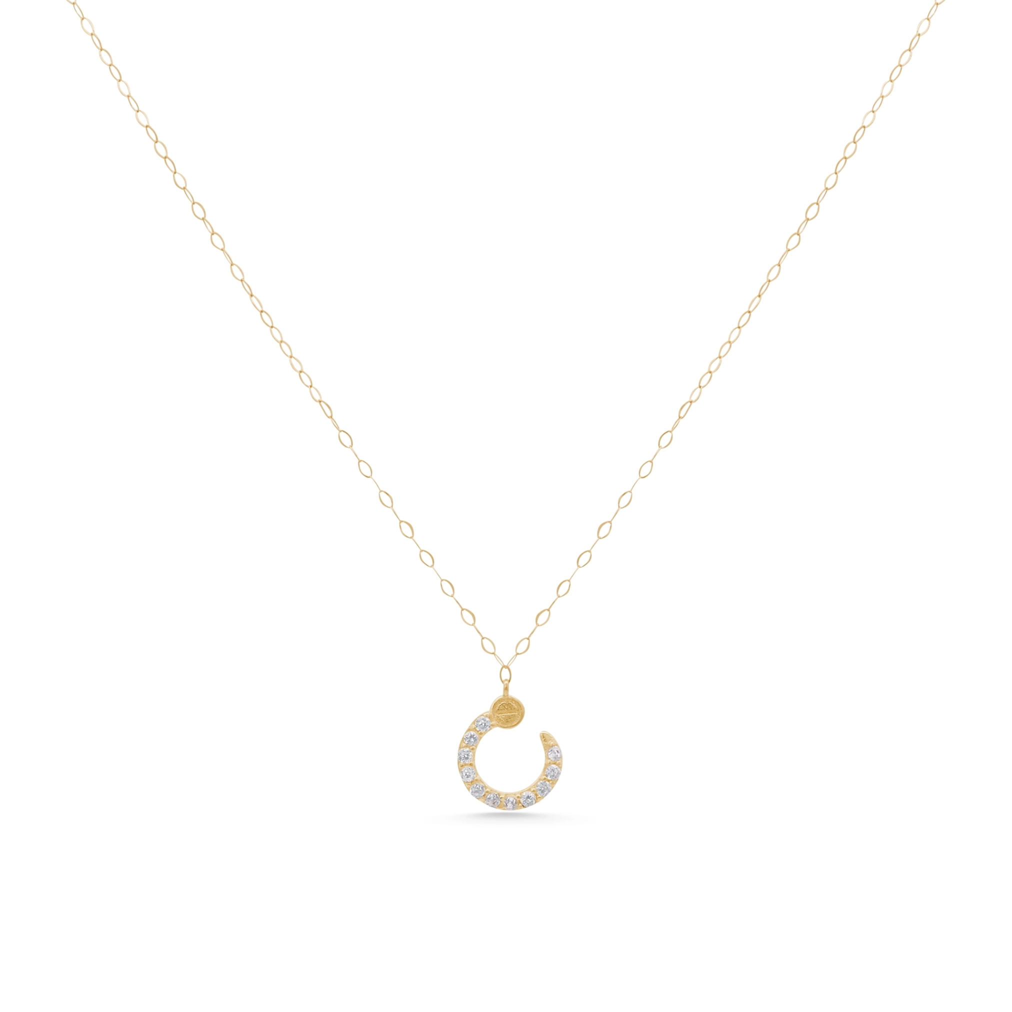 Gold necklace with a diamond-encrusted crescent