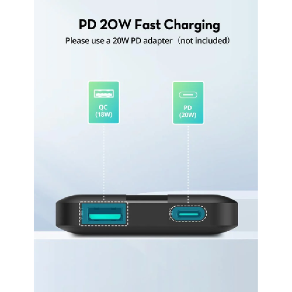 راف باور بايونير RP-PB1236 باور بانك، 20 واط، منفذين، 10000 مللي أمبير - أسود
