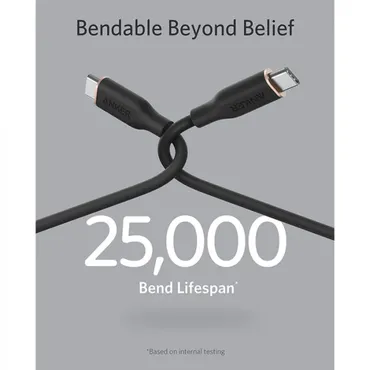 انكر-كيبل شاحن باورلاين فلو الجيل الثالث من USB-C إلى USB-C بطول 0.9 م - أسود