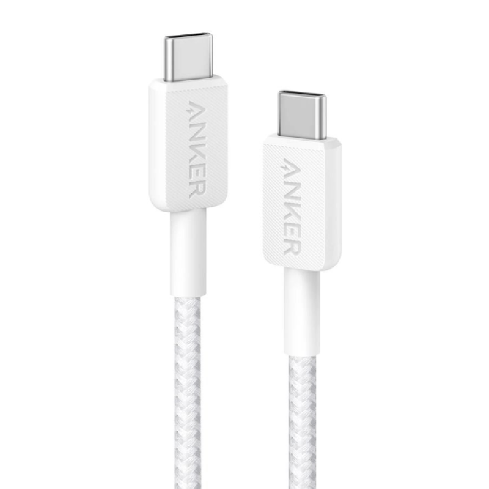 كيبل أنكر USB-C إلى USB-C أبيض بطول 1 متر يدعم الشحن السريع حتى 60 واط