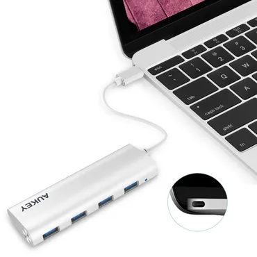 أوكي محول نقل بيانات 4 مخارج USB مع USB Type-C - فضي