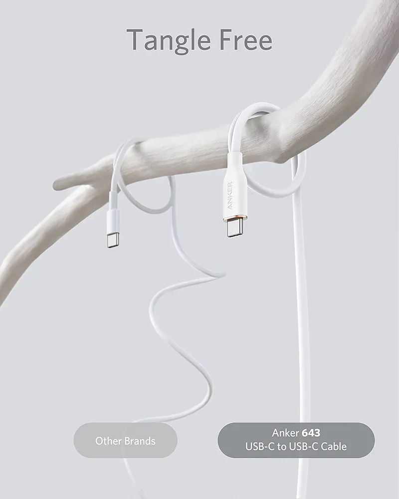 سلك شاحن انكر باورلاين فلو الجيل الثالث سيلكون من USB-C إلى تايب سي 90سم ابيض 