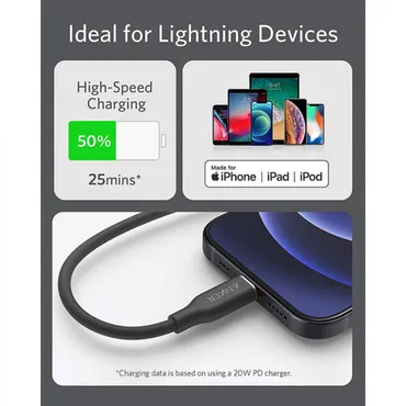 كيبل أنكر USB-C إلى Lightning باورلاين3 فلو 1.8 متر اسود
