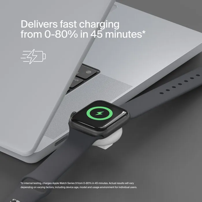 شاحن بيلكن المحمول لساعة أبل بمنفذ USB-C ابيض 