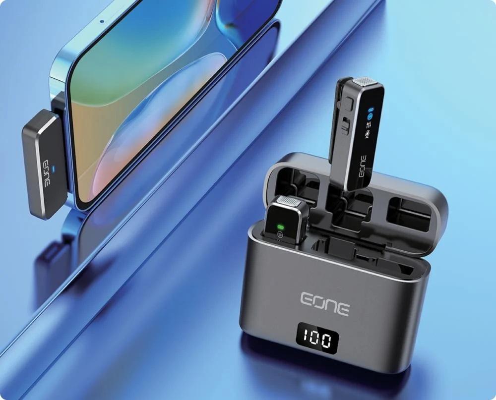 EONE- مايك مزدوج لاسلكي تايب سي الي لايتينق عزل تام- اسود 
