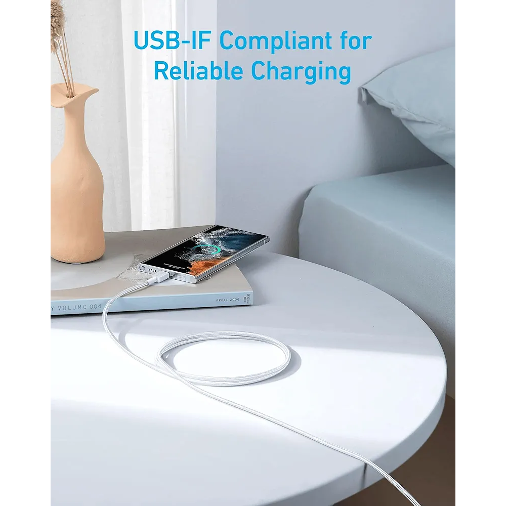 كيبل أنكر USB-C إلى USB-C أبيض بطول 1 متر يدعم الشحن السريع حتى 60 واط