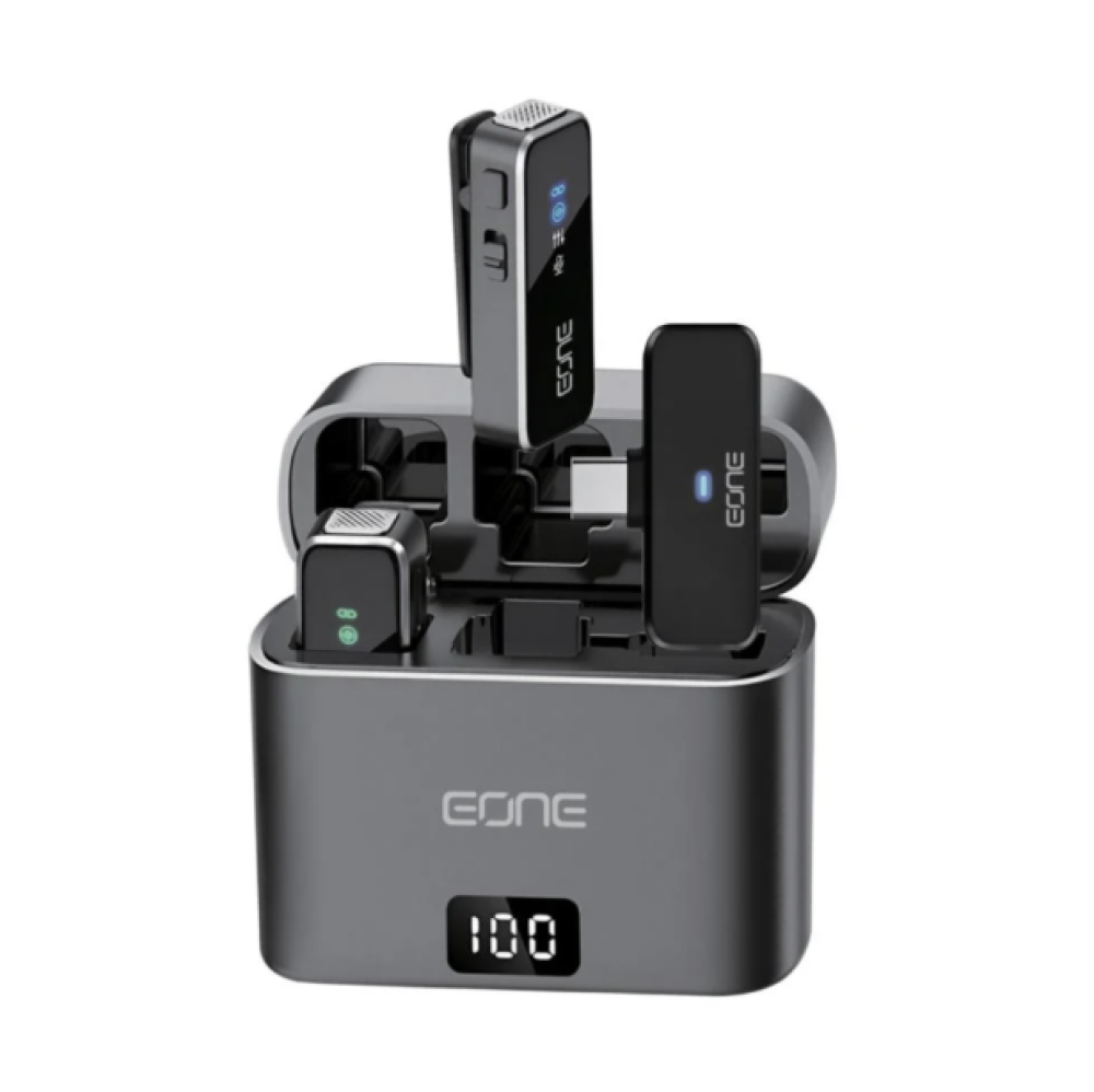 EONE- مايك مزدوج لاسلكي تايب سي الي لايتينق عزل تام- اسود 