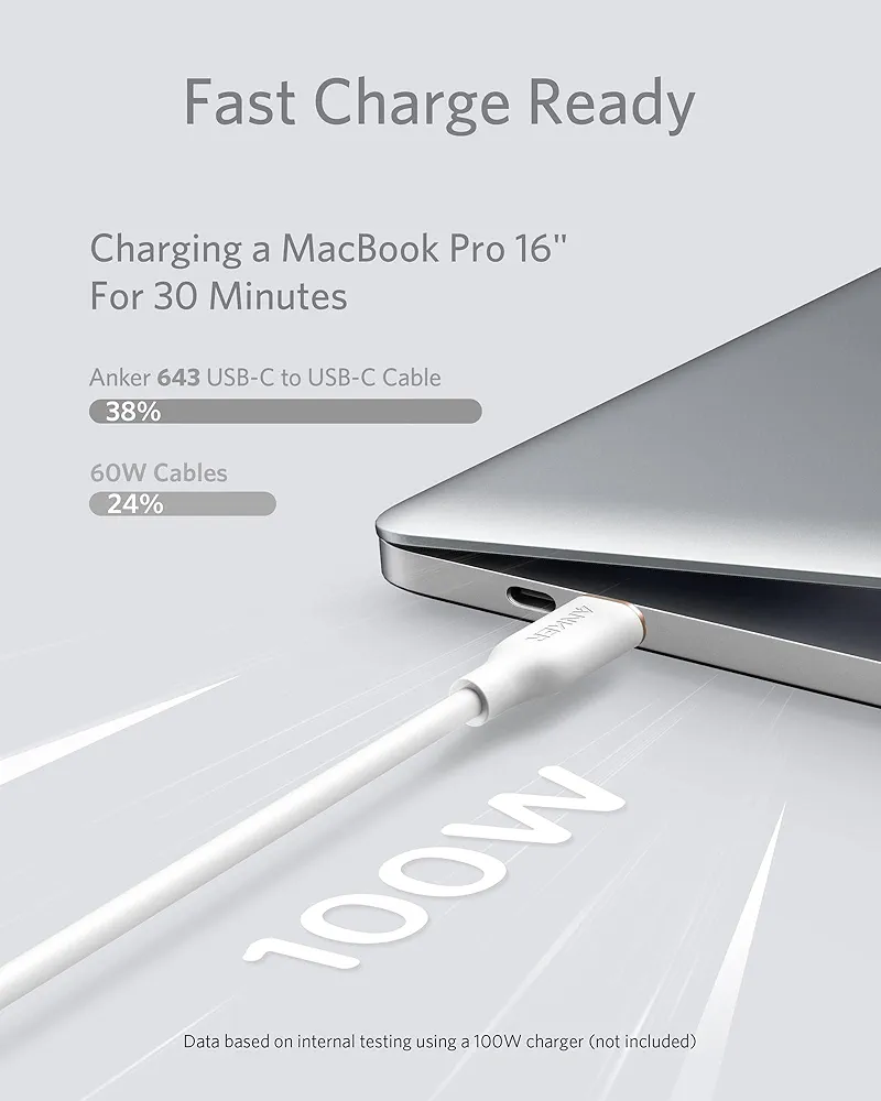 سلك شاحن انكر باورلاين فلو الجيل الثالث سيلكون من USB-C إلى تايب سي 90سم ابيض 