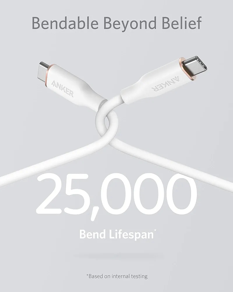 سلك شاحن انكر باورلاين فلو الجيل الثالث سيلكون من USB-C إلى تايب سي 90سم ابيض 