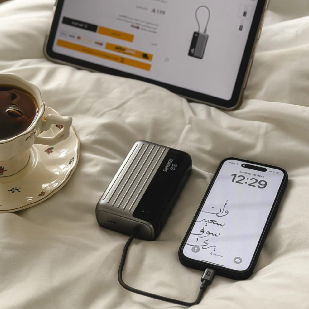 شاحن متنقل زندور SuperMini 20000mAh بقوة 45W لون فضي من جدير