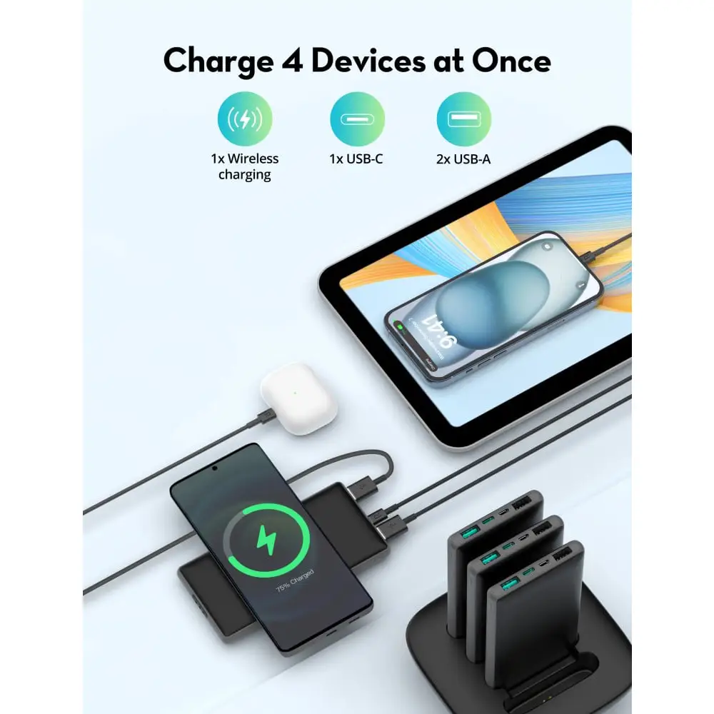 راف باور - بكج منصة 4 بطاريات متنقلة 10,000mAh ملي أمبير (RP-PB251) تدعم ماج سيف مع 3 منافذ 