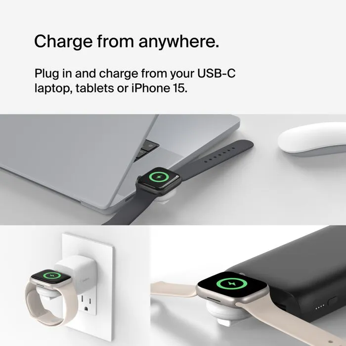 شاحن بيلكن المحمول لساعة أبل بمنفذ USB-C ابيض 