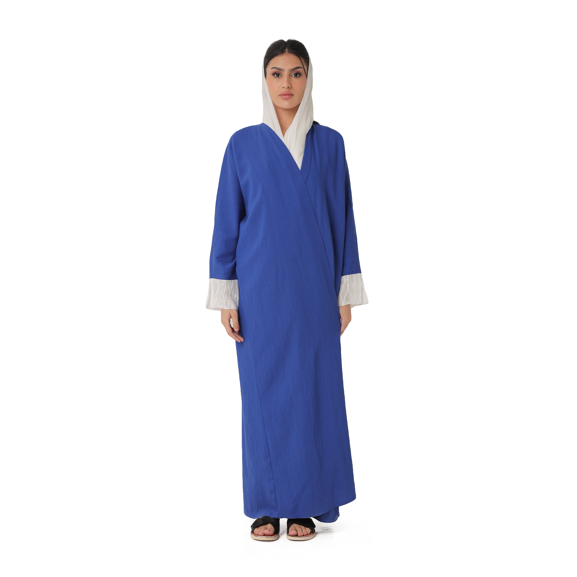عباية كريب لينن الزرقاء 