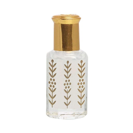 مسك العروسة الأبيض دهن عطري المبارك للعطور زجاجة شفافة مزينة بنقوش ذهبية على شكل أوراق