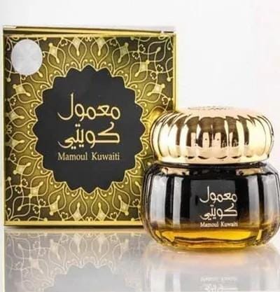 معمول عود كويتي معمول علبة ذهبية وسوداء مزخرفة مع عبوة زجاجية بغطاء ذهبي