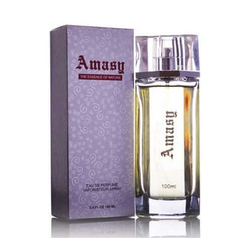 أماسي 100 مل العطرجي عطر بخاخ علبة بنفسجية مزخرفة وقنينة عطر زجاجية شفافة