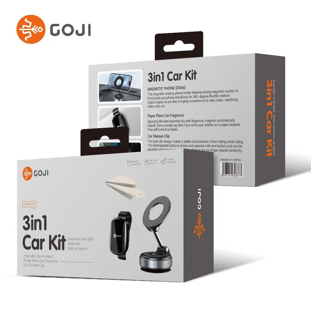  مجموعة السياره 3 في 1 - قاعدة جوال ومشبك للنظارات ومنديل معطر  - من GOJI 