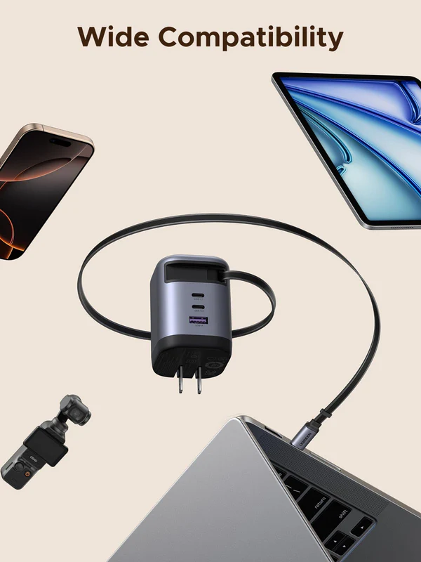  يوجرين شاحن جداري نيكسود برو - بقوة 100 واط مع كابل USB-C قابل للسحب 
