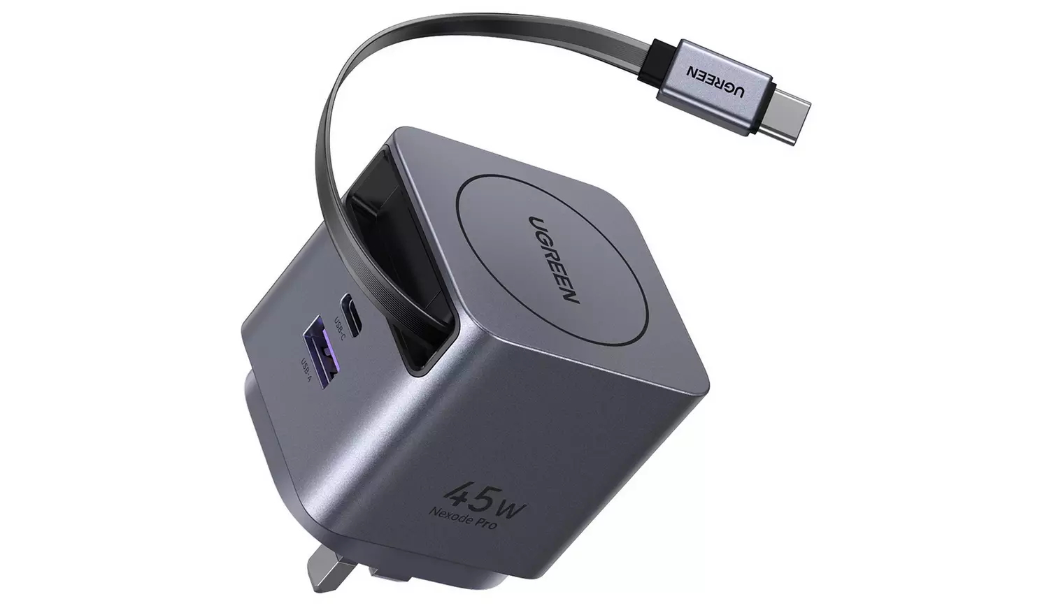  شاحن UGREEN Nexode Pro بقوة 45 واط مع كابل USB-C قابل للسحب 