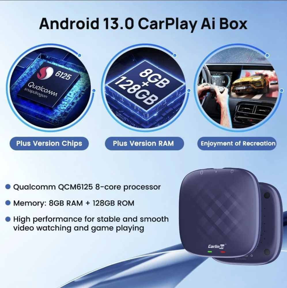  كارلينكيت مشغل Carplay لاسلكي نظام اندرويد 13 بسعة 128GB مع 8GB ذاكرة عشوائية يدعم 4G LTE 