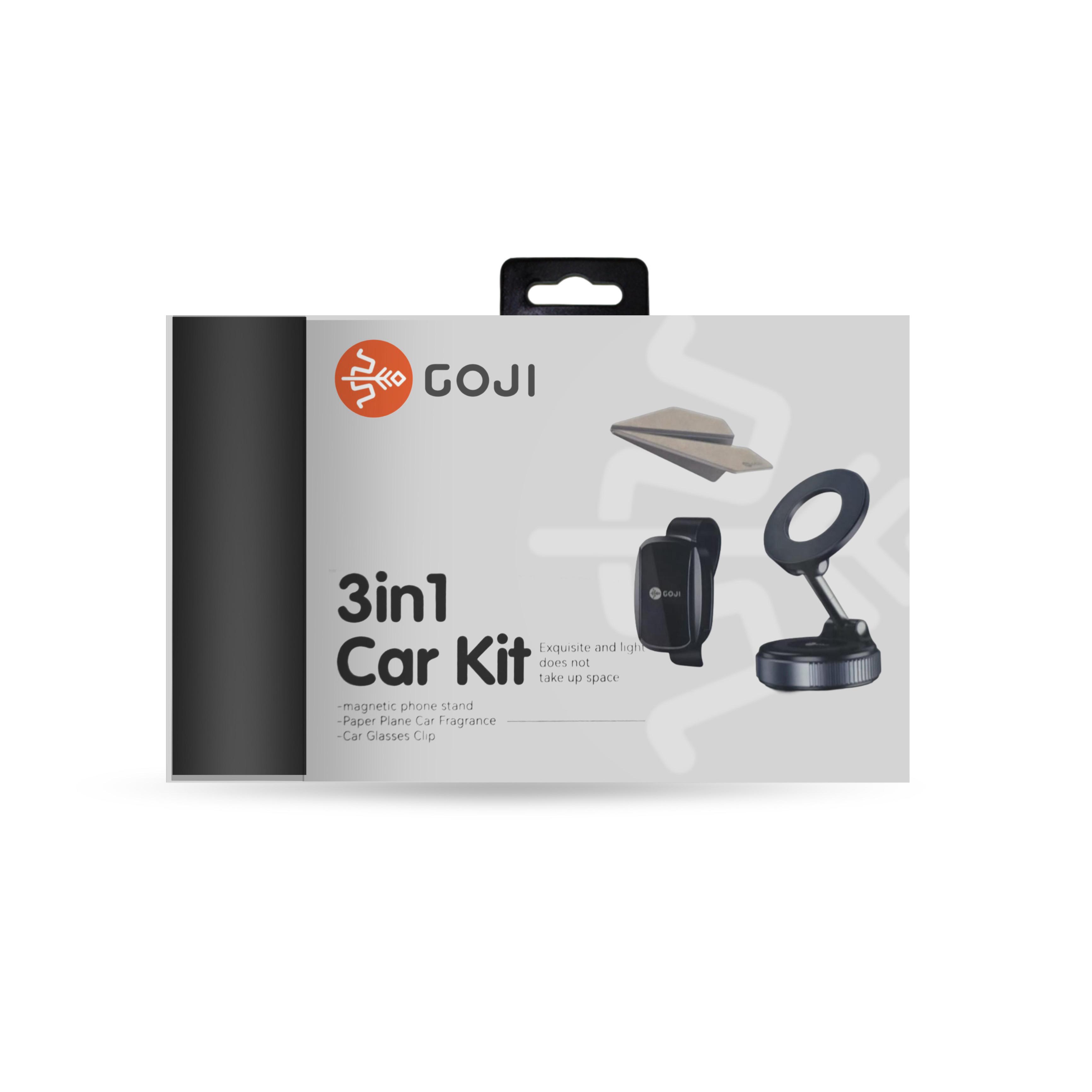  مجموعة السياره 3 في 1 - قاعدة جوال ومشبك للنظارات ومنديل معطر  - من GOJI 