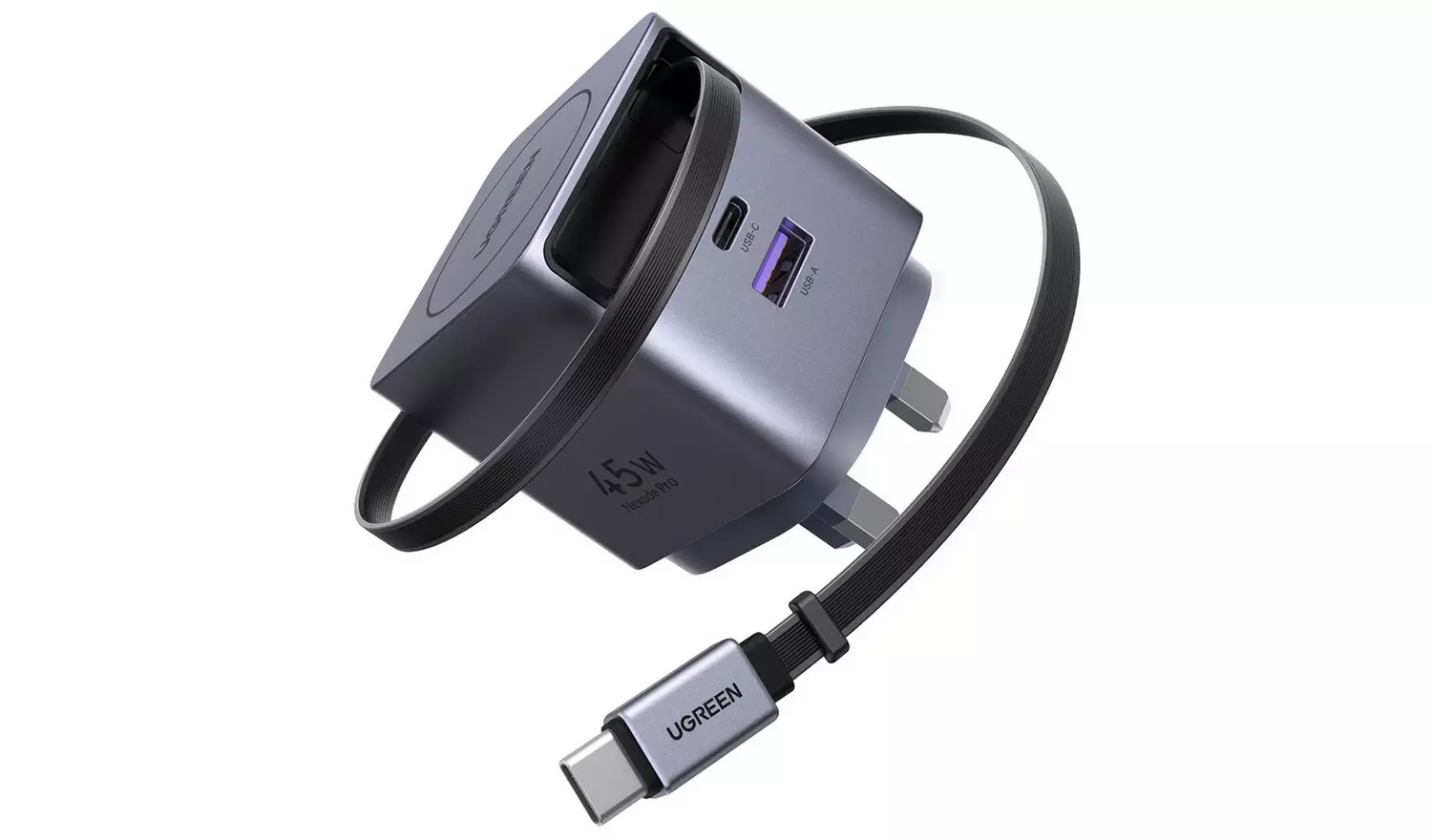 شاحن UGREEN Nexode Pro بقوة 45 واط مع كابل USB-C قابل للسحب 