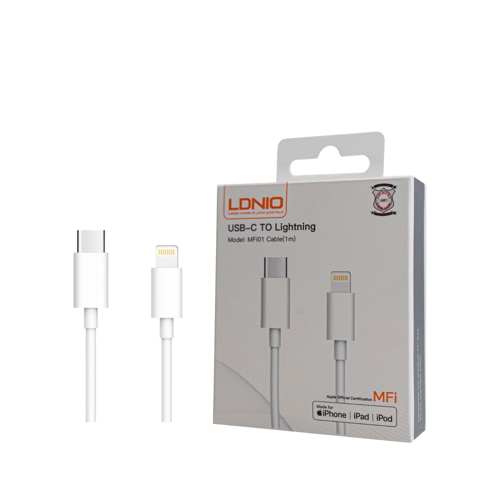   لدنيو كيبل شحن ونقل بيانات USB-C إلى Lightning - معتمد من ابل 