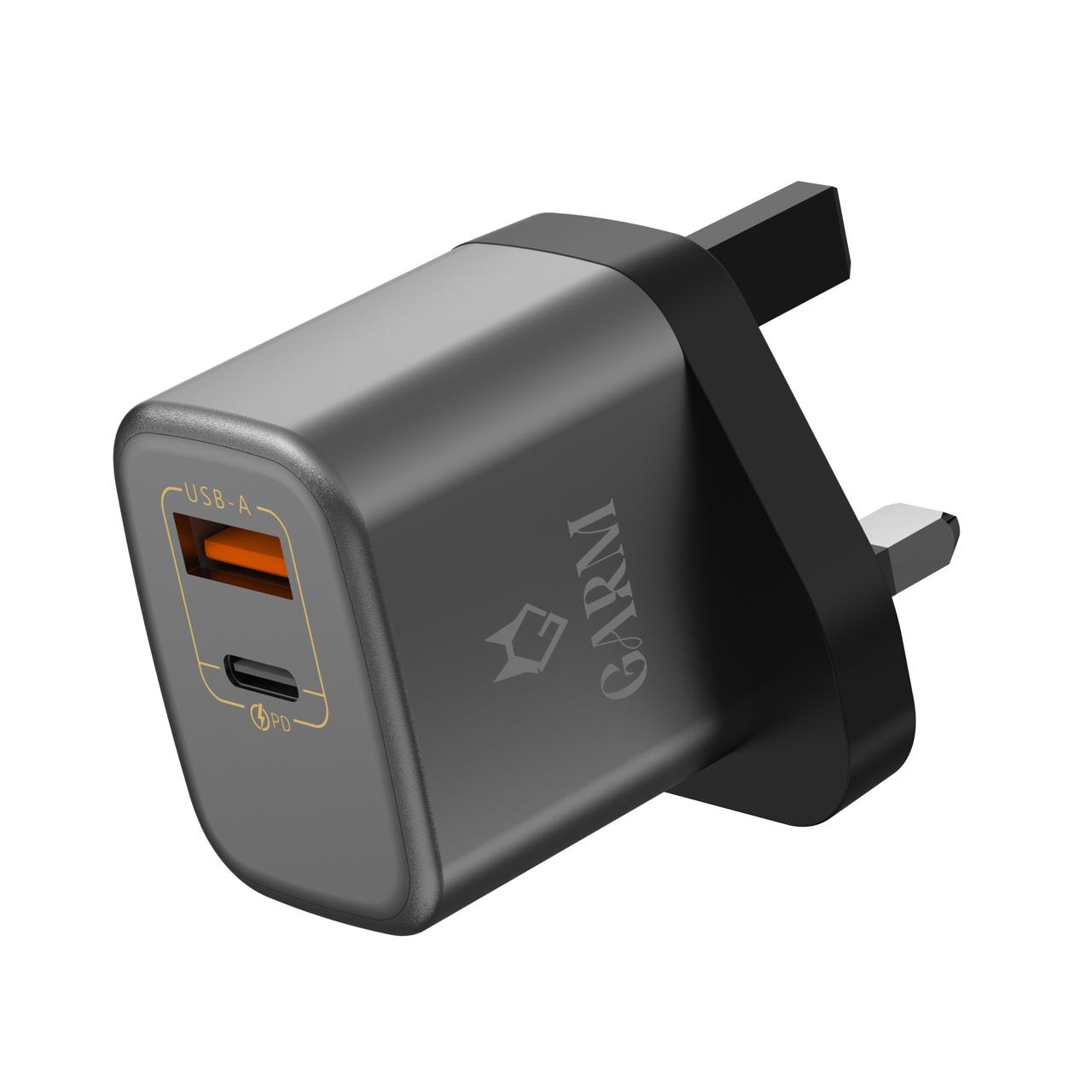   قرم شاحن جداري بقوة 25 واط بتقنية الجان مخرجين بي دي و USB  