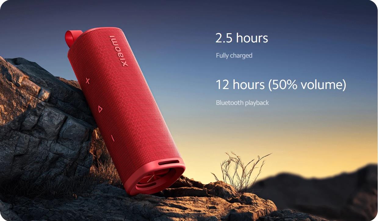  مكبر صوت Xiaomi Sound Outdoor 30W محمول بتقنية البلوتوث - مقاوم للماء والغبار IP67 - ستيريو ومتعدد الإقران - - وقت تشغيل يصل إلى 12 ساعة مع شحن سريع USB-C 