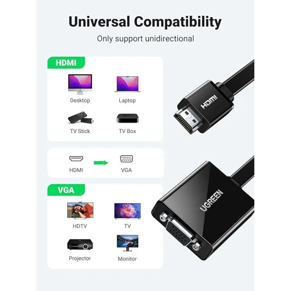  محول UGREEN من HDMI إلى VGA بطول 25 سم  
