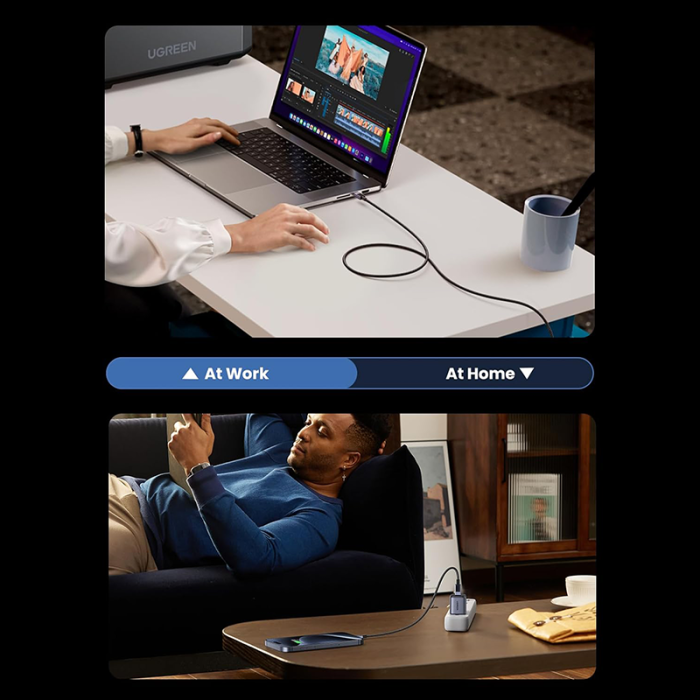  يوجرين سلك شاحن USB-C الي USB-C بقوة 240 واط وبطول 1م /رمادي 