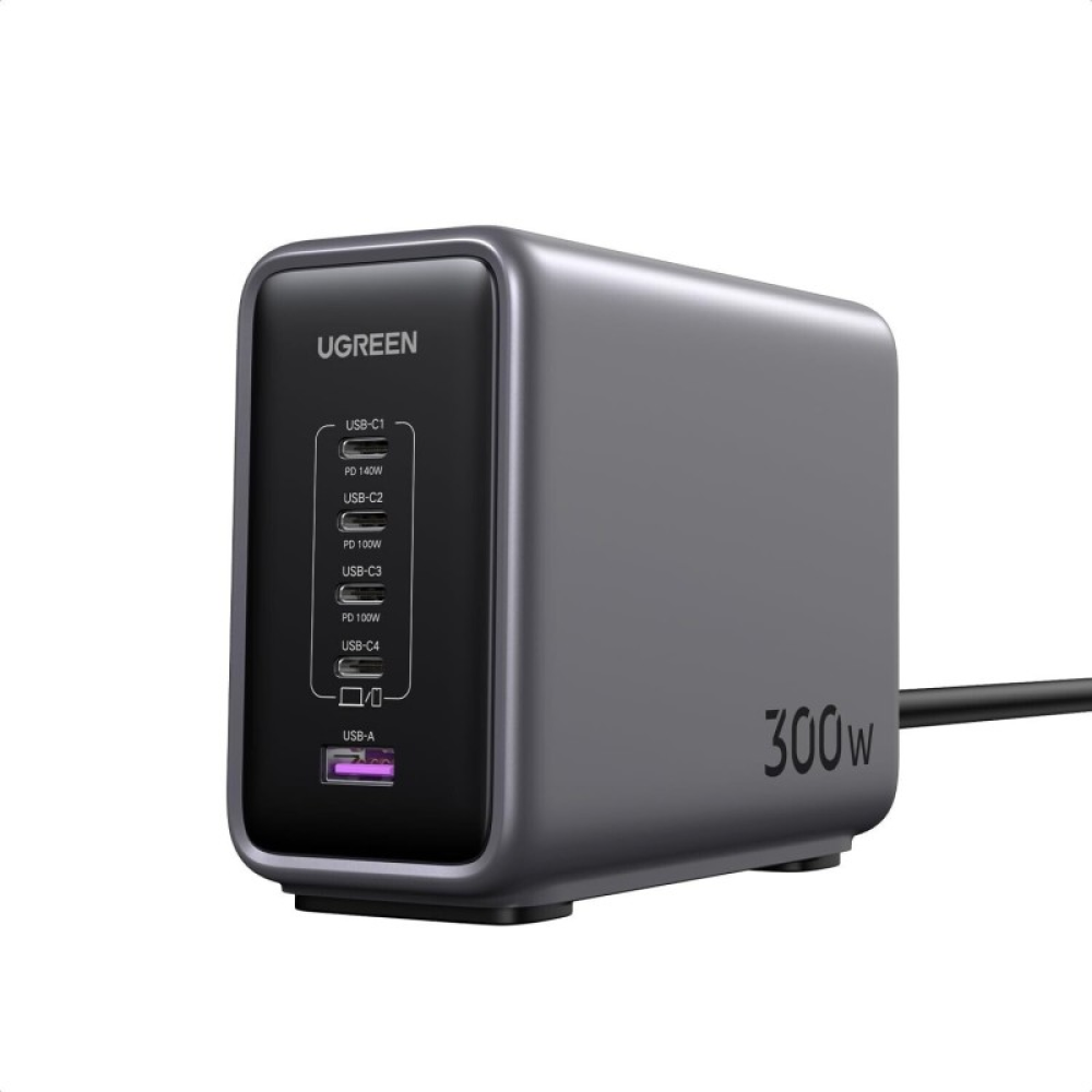  شاحن مكتبي GaN بـ 4 منافذ USB-C ومنفذ USB بقوة 300 واط - رمادي - UGREEN 